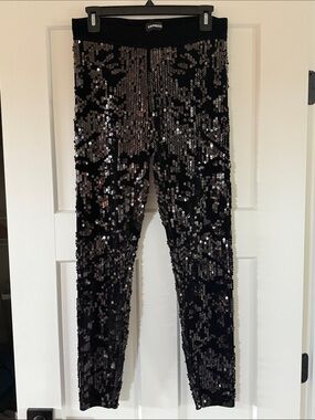 Express Black Sequin Leggings